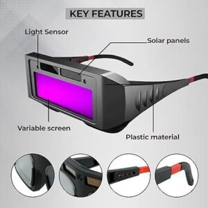 Auto Darkening Welding Goggles & ABS Material Adjustable Wearing Design Solar Welding Goggles UV Resistant Multi Purpose