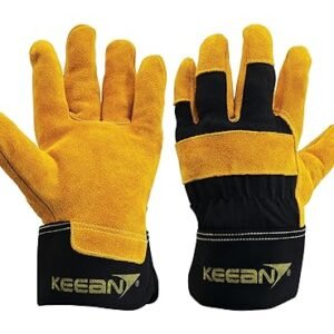 Leather Hand Gloves Rigger Canadian Palm Split Leather Black Yellow Glove Wear Cut and Tear Resistant Heavy Duty Industrial
