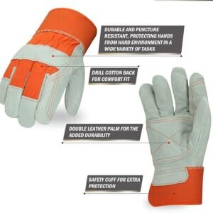 CO2 Welding Works Leather Hand Gloves Double Palm & Resistant Coated For Handling Machinery Mechanics & Welding Gloves Color Orange-White 1pair Price