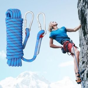 Climbing Rope with 2 Hooks 49FT Rappelling Rope for Travel Hiking Safety Escape Rope Outdoor Mountaineering Hauling