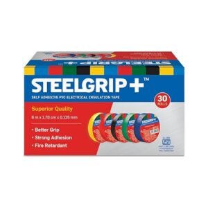 PVC Wire Tape Steelgrip Electrical Insulation Tape Color Red/Black/Yellow/Green 6m-Pack of 30