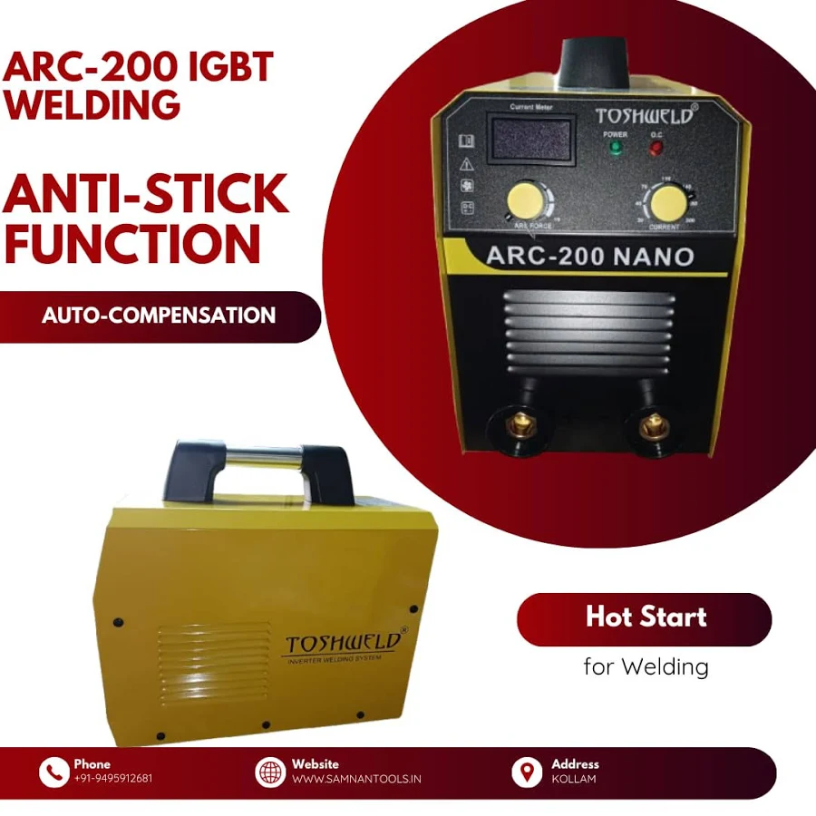 Tosh Weld ARC-200 IGBT Welding Machine 230V 200A Yellow With Black Googles Leather Gloves And 10pcs Welding Rod Get Best Price 5100/. - Image 5