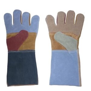 Leather Hands Goloves  Industrial Multicolour Joint Palm Suede Leather Welding Safety Glove (14 inches) Pack of