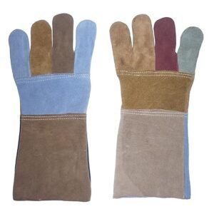 Leather Hands Goloves  Industrial Multicolour Joint Palm Suede Leather Welding Safety Glove (14 inches) Pack of