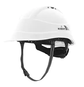 KARAM PN542 Safety Helmet for Men Industrial & Construction Helmet Ratchet Type Adjustment with Adjustable Chin Strap Ventilation & Side Slot for Attachment Certified Hard Hat Super White