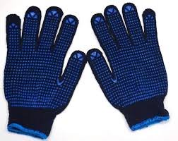 Dotted Cotton Safety Hand Gloves for Better Grip Blue